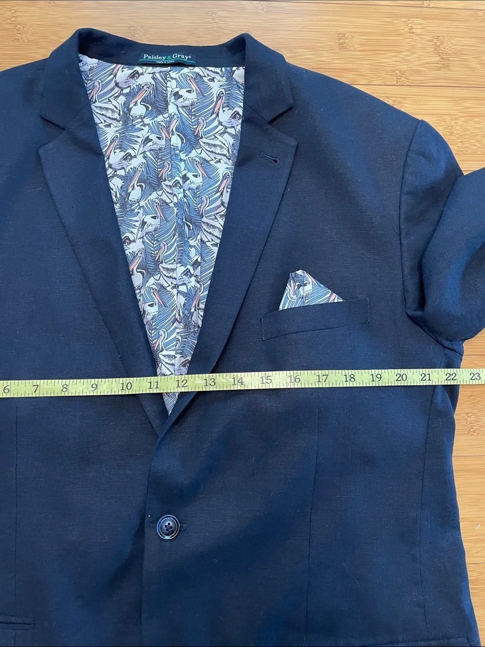 Paisley & Gray Dover Notch Blazer Size 46R Slim Fit Navy Linen Blend Two Button